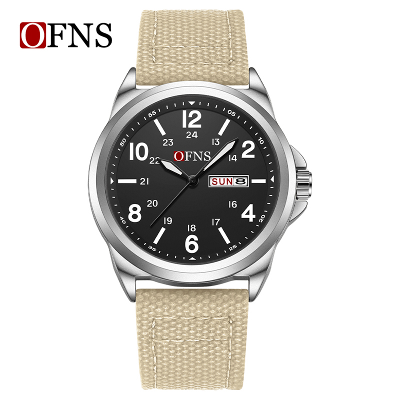 Electronics Gadgets For Men - นาฬิกาควอตซ์ลำลองสำหรับผู้ชาย OFNS 7223 พร้อมปฏิทิน เข็มเรืองแสง สายหนัง