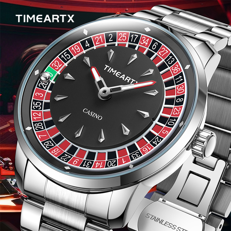 Electronics Gadgets For Men - นาฬิกาควอตซ์หรูหราใหม่เอี่ยมยี่ห้อ TIMEARTX สำหรับผู้ชาย ดีไซน์เกมรูเล็ตโป๊กเกอร์แบบยุโรป