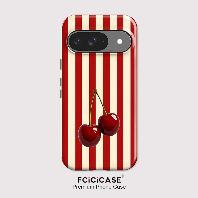 Google Pixel 9 Pro - เอฟซีซีเคส เชอร์รี่ ลายทางเคสโทรศัพท์สำหรับกูเกิลพิกเซล 10A 9 10