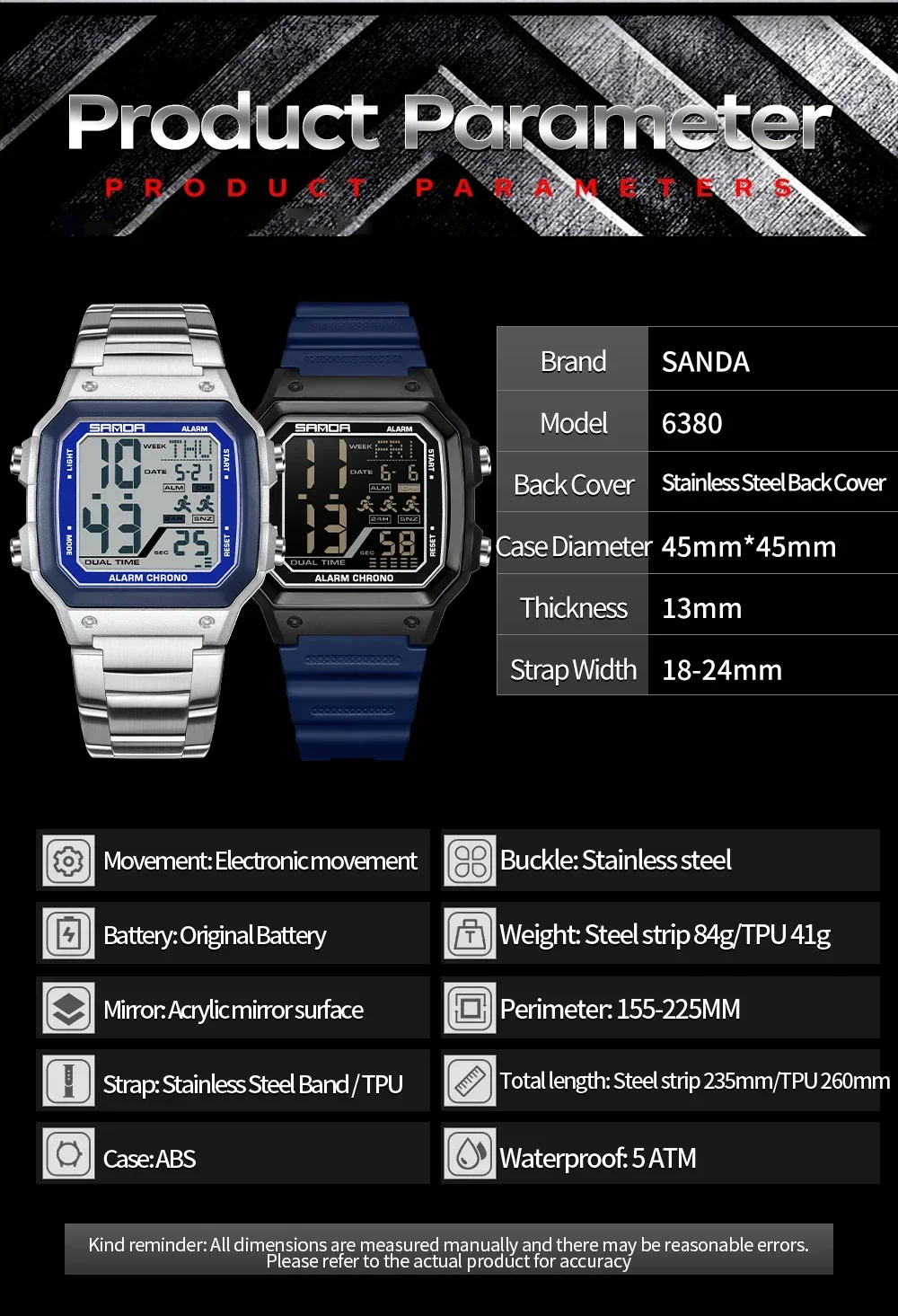 SANDA 6380 นาฬิกาอิเล็กทรอนิกส - Electronics Gadgets For Men บทวิจารณ์และราคา